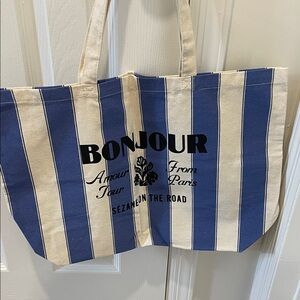 Sezane Striped Bonjour Tote Bag